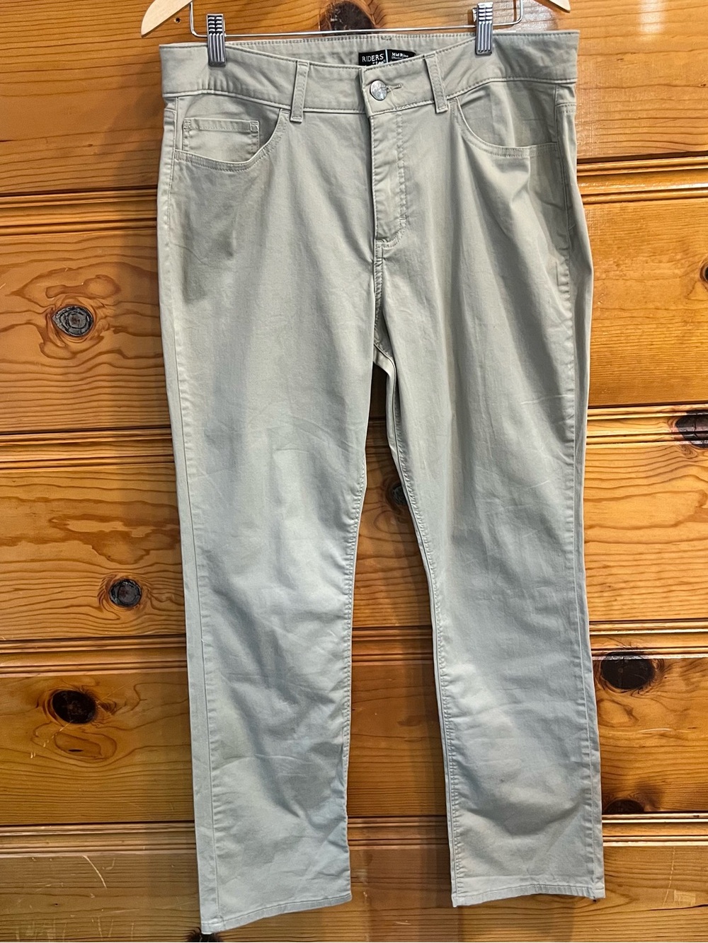 Lee Riders Mid-Rise Straight Leg Pants 16 Chino Khaki Stretch Instantly Slimming